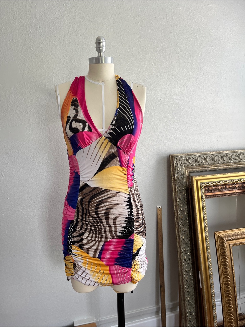 Y2K Funky Patterned Ruched Mini Dress - Picture 3 of 4